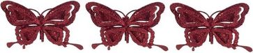 Cosy&Trendy Billiet - Vanlaere Cosy & trendy Kerstboomversiering - 3x - vlinder op clip - bordeaux rood - glitter - kunststof - 14 cm