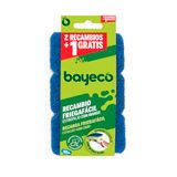 Bayeco Vervangende schuurspons met handvat, krasbestendig, speciaal voor gevoelige en anti-aanbakoppervlakken, blauw, 3 stuks