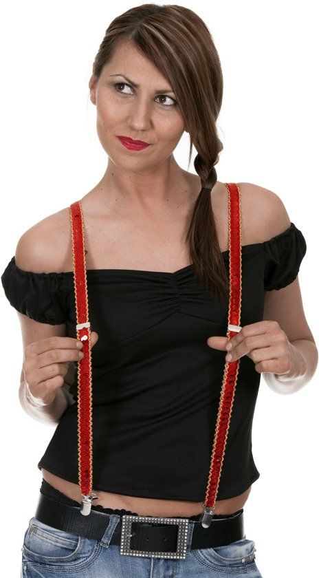 Feestbeest.nl Bretels rood pailletten