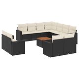 vidaXL 12-delige Loungeset met Kussens, Poly Rattan, Zwart