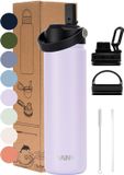 VANN® 3-Wandige RVS Drinkfles 650 ML met rietje voor volwassenen – Met 5 accessoires – Thermosfles – 24 uur koud/12 uur warm – Love Lila – VANN Ultimate Bottle®