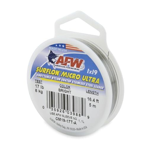 American Fishing Wire American Fishing Wire Surflon Micro Ultra Nylon gecoat 1x19 roestvrij staal Leader Wire, heldere kleur, 17 kg test, 5 meter