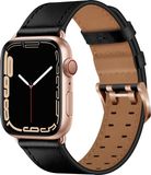 By Qubix Leren band met twin gesp Zwart met rosé gesp Geschikt voor Apple Watch 44mm / 45mm / 46mm / 49mm