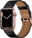 By Qubix Leren band met twin gesp Zwart met rosé gesp Geschikt voor Apple Watch 44mm / 45mm / 46mm / 49mm
