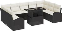 vidaXL Tuinbank Set 10-delig Zwart/Crème Polyrattan