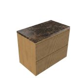 Saniclass Badkamermeubelset - 80x45x63cm - Noche natuurstenen topblad dark emperador - 1 kraangat - 2 lades - mat eiken natural (hout) SW1420801/SW1242385