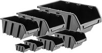 KADAX Werkplaatsstapelkist stapelbox van PP-kunststof opbergbox in verschillende maten opbergdozen voor gereedschapswand opbergdoos sorteerdoos (zwart 50 stuks 155 x 100 mm)