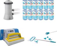 WAYS - Zwembad Onderhoud - Onderhoudsset Deluxe & Filterpomp 2271 L/u & 12 Filters Type A & WAYS Scrubborstel