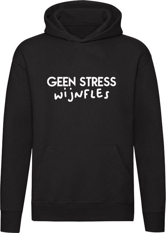Geen stress Wijnfles Unisex Hoodie - Zwart - Katoen