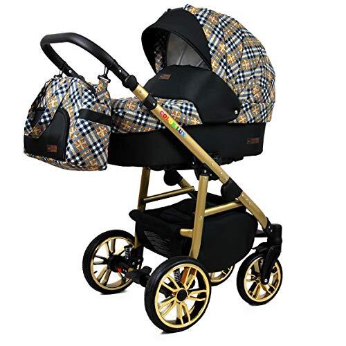 Lux4Kids Kinderwagen 3 in 1 complete set met autostoeltje Isofix babybad babydrager Buggy Colorlux Gold van ChillyKids Gold Grille 2in1 zonder autostoel