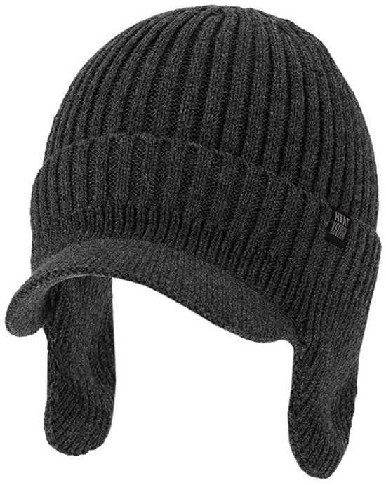 Apollo Heatkeeper Heren Muts - Trapper Gebreid - Antraciet Gemeleerd - One Size