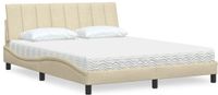vidaXL Bed met matras "Hanko" stof crèmekleurig 160x200 cm