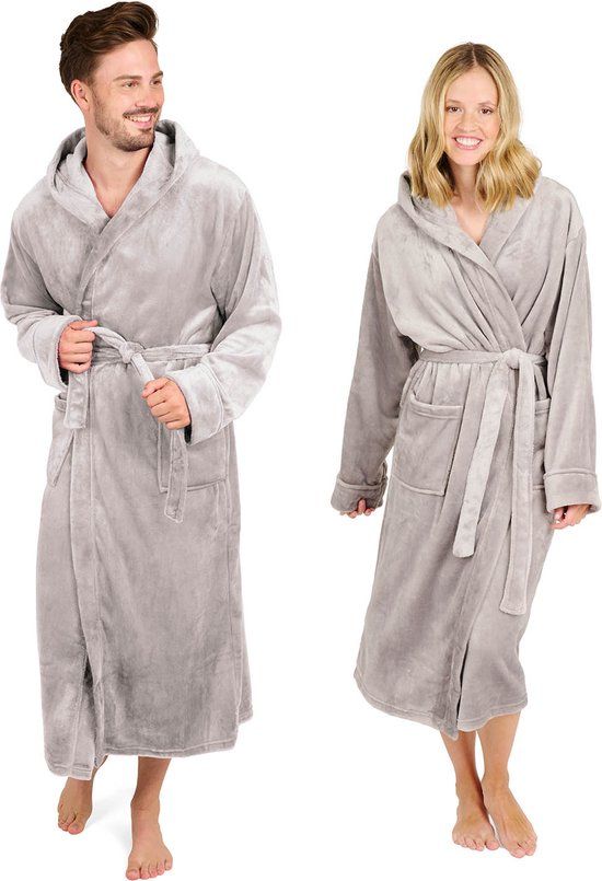 Blumtal Badjas Unisex - Dames en Heren Badjas - Fleece Badjas met Capuchon - met Zakken - Grijs - Maat M