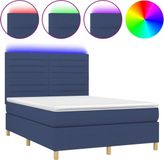 vidaXL Boxspring met Matras en LED Stof Blauw 140x190 cm