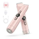 Carehabi Elektrische epilator voor dames, intieme trimmer, 2-in-1, scheerapparaat met led-display, IPX7, waterdicht, keramische messen voor gezichtsshirt, lichaam, oplaadbaar, type C, roze