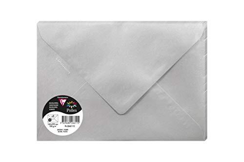 Clairefontaine 26611C - een zak met 5 enveloppen, rubber, 16,2 x 22,9 cm, 120 g, zilverkleurig