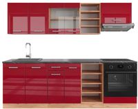 Vicco R-Line Complete keukeneenheid – 240 cm, WB Antraciet Rood hoogglans/gouden eik