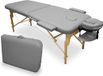 WELLCORE massagetafel, inklapbaar, van hout, kunstleer, 186 x 66 cm, in hoogte verstelbaar, afneembare kop, twee verlengarmen, gezichtsgat, zilver, tot 140 kg