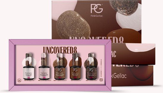 Pink Gellac Gellak - Uncovered8 Set Collection Box - Gellak Set van 5 x 15 ml Nude Kleuren Gellak - Gel Nagellak- Gel Lak