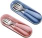 Goodivery ® Ensemble de couverts élégant 4 pièces avec fourchettes et cuillères pour aventures en plein air - Rose