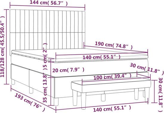 vidaXL Boxspring met matras stof blauw 140x190 cm