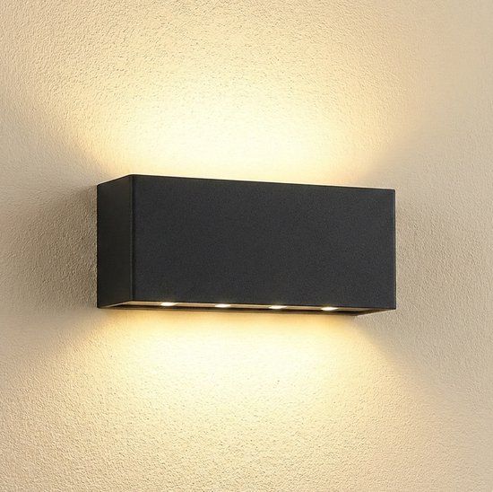 ZOLUNA Solar Wandlamp Bas - Up & Down Buitenlamp op Zonne-energie - Warm Wit - IP54 Waterdicht - 100 Lumen - Antraciet Aluminium - 17x8x8 cm