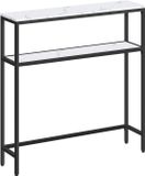 VASAGLE Haltafel Sidetable Dressoirtafel 80x80 cm Zwart met Wit Marmerlook Metaal Hout