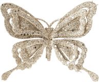 Cosy&Trendy Billiet - Vanlaere Kerstboomversiering Vlinder - 14 cm - champagne glitter - op clip - ornament
