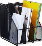 Merkloos Relaxdays tijdschriftenhouder - 3 vakken - A4 - organizer - staal - zwart