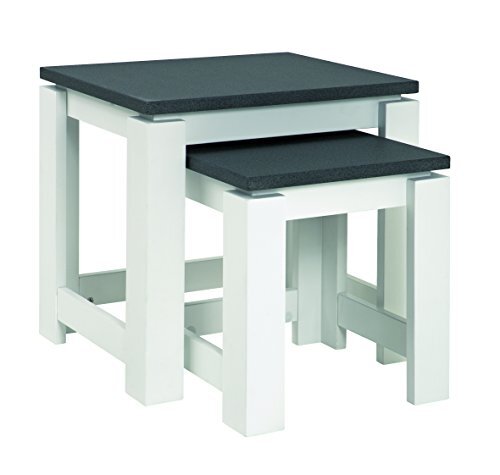 Haku-Möbel Haku Möbel 42578 Set van 2 tafels, houtmateriaal, granietlook, wit, 33/46 x 30/35 x 35/43 cm
