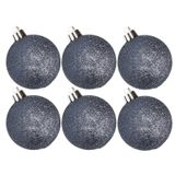 Cosy&Trendy 6x stuks kunststof glitter kerstballen donkerblauw 8 cm