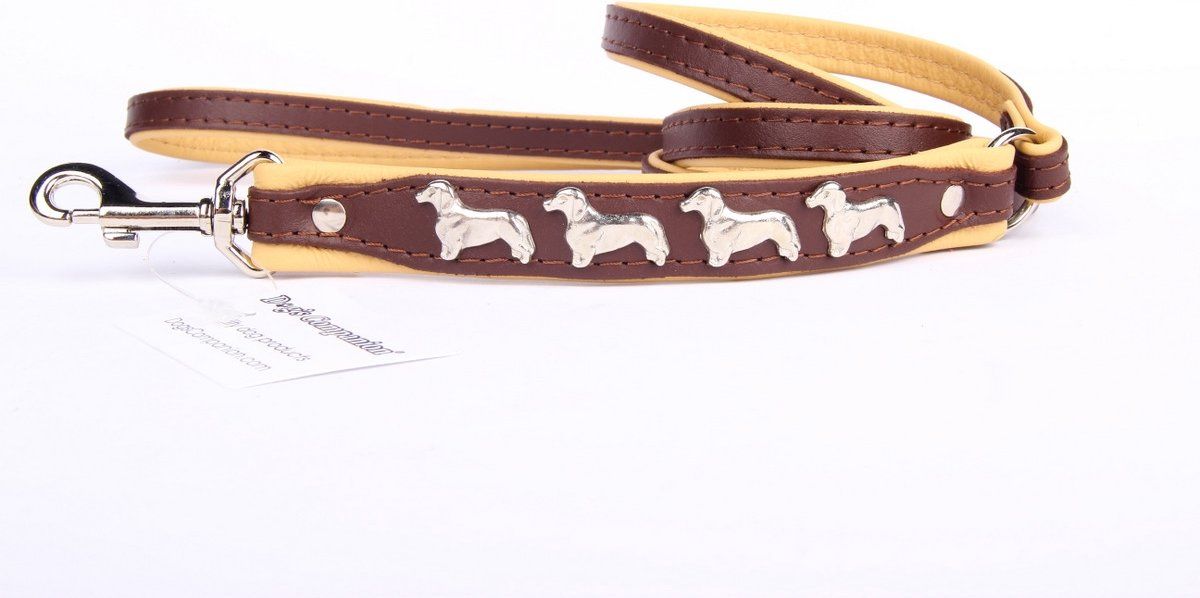 Dog's Companion - Leren Hondenriem - Teckel - 120 cm x 12 mm - Bruin/Naturel
