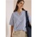 Chemise à manches mi-longues, fente à l'encolure et rayures
