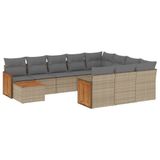 vidaXL Ensemble de jardin 11 pièces avec coussins en polyrotin beige