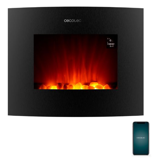 Cecotec ReadyWarm 2650 Curved Flames Connected Electric Fireplace - Black - 2000W