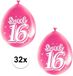 Folat Sweet 16 verjaardag ballonnen - 32x stuks - roze - 16 jaar verjaardag feestartikelen