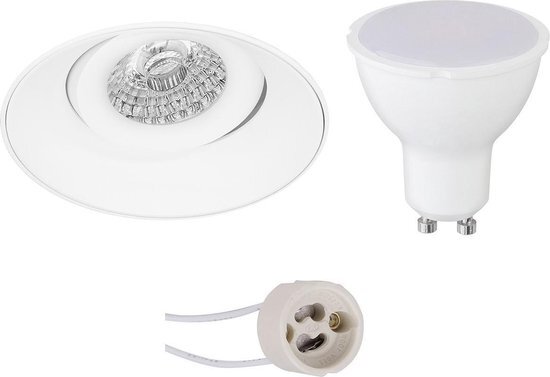 BES LED LED Spot Set - Pragmi Nivas Pro - GU10 Fitting - Inbouw Rond - Mat Wit - 6W - Natuurlijk Wit 4200K - Trimless - Kantelbaar - Ã˜150mm