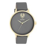 OOZOO Timepieces - Goudkleurige OOZOO horloge met rook grijze leren band - C11244