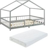 en.casa Kinderbed Treviolo met uitvalbeveiliging en matras 120x200 grijs