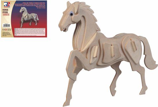 3D Wooden Puzzle Horse - 20 cm - 32 Pieces - Brown - Unisex - Ages 5+
