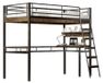 Lit mezzanine noir - Lit superposé en métal - Bureau intégré - Étagères de rangement - Barrières de sécurité - Échelle - 90 x 200 cm - Sans matelas