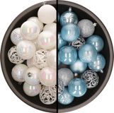 Kaemingk B.V. Boules de Noël - 74x pièces - blanc nacré et bleu clair - 6 cm - plastique