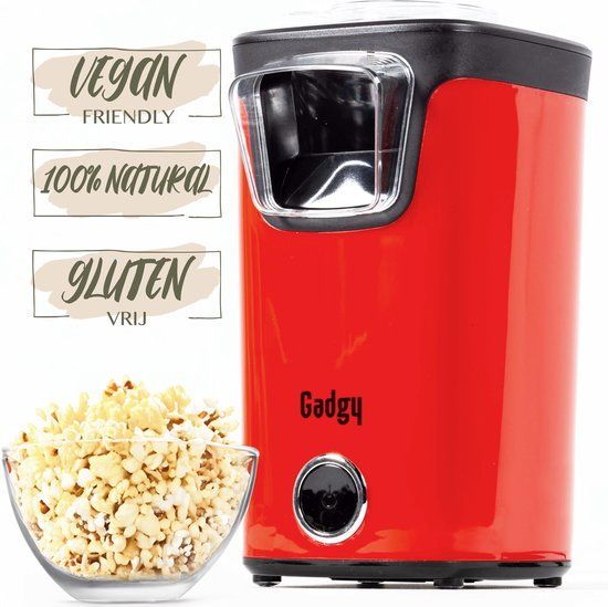 Gadgy Popcorn Machine - Hetelucht Popcornmaker - Design Rood - 1100W - 3 minuten - met Maatschep - Popcornmakers kinderfeestje
