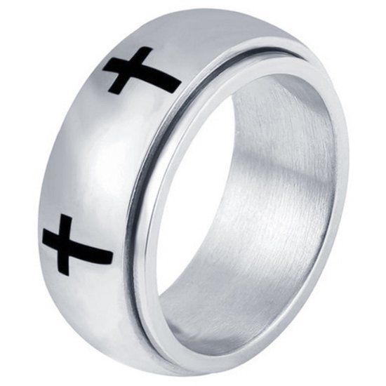 Mendes Steel Edelstaal heren ring Spinning Cross Zilverkleurig-17mm