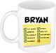 Bellatio Decorations Naam mok Bryan - wit - top gozer - keramiek - 300 ml - cadeau collega beker