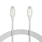 Amazon Basics USB-C-naar-USB-C 2.0-snellaadkabel, gevlochten nylonkabel, snelheid 480 Mbps, USB-IF-gecertificeerd, voor Apple iPhone 16/15, iPad, Samsung Galaxy, tablets, laptops, 3m, zilverkleurig