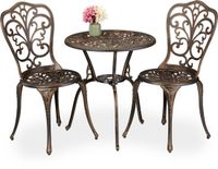 Merkloos Relaxdays bistroset 2 persoons - bistrotafel en 2 stoelen - met parasolgat - aluminium - zwart/koper