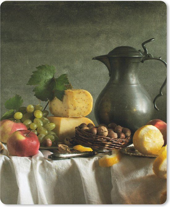 MousePadParadise Muismat Groot - Rustiek - Kaas - Theekan - Fruit - Stilleven - 30x40 cm - Standaard - Multicolor
