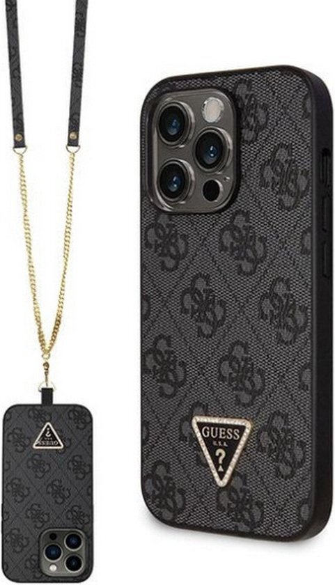 Guess 4G Triangle Crossbody Back Case - Geschikt voor Apple iPhone 14 Pro Max (6.7") - Zwart