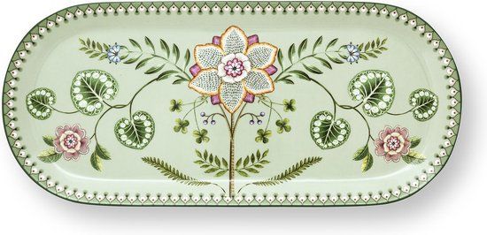 Pip Studio Lily & Lotus Light Green Serveerschaal 33.3x15.5cm - Groene Schaal met bloemen